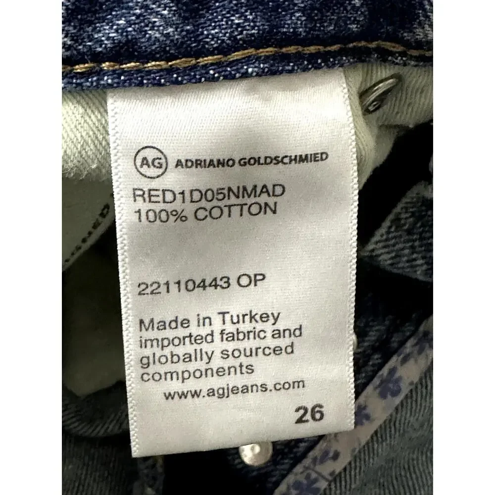 AG Jeans Cloved Patched Denim Jeans High Rise Relaxed Straight Leg Blue 26 NWT